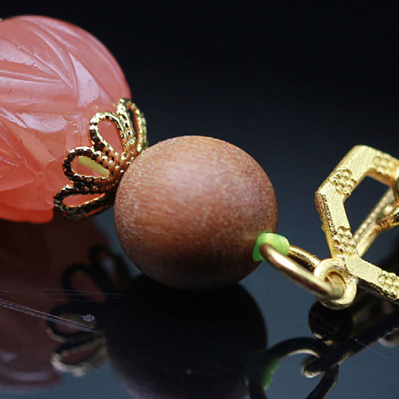 Nimara Ritual Natural Hetian Jade Amber Lotus Red Agate Luck Abundance Bracelet