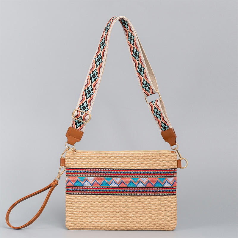 Nimara Ritual Boho Colorful Geometry Straw Woven Crossbody Bag Shoulder Bag Handbag