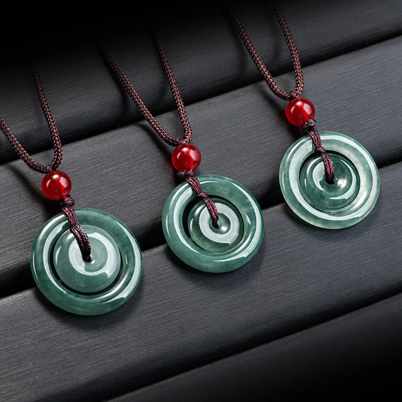 Nimara Ritual Green Jade Double Peace Buckle Abundance Necklace Pendant