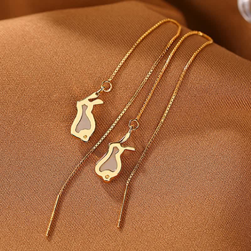 Nimara Ritual 925 Sterling Silver Year of the Rabbit Hetian White Jade Happiness Drop Earrings