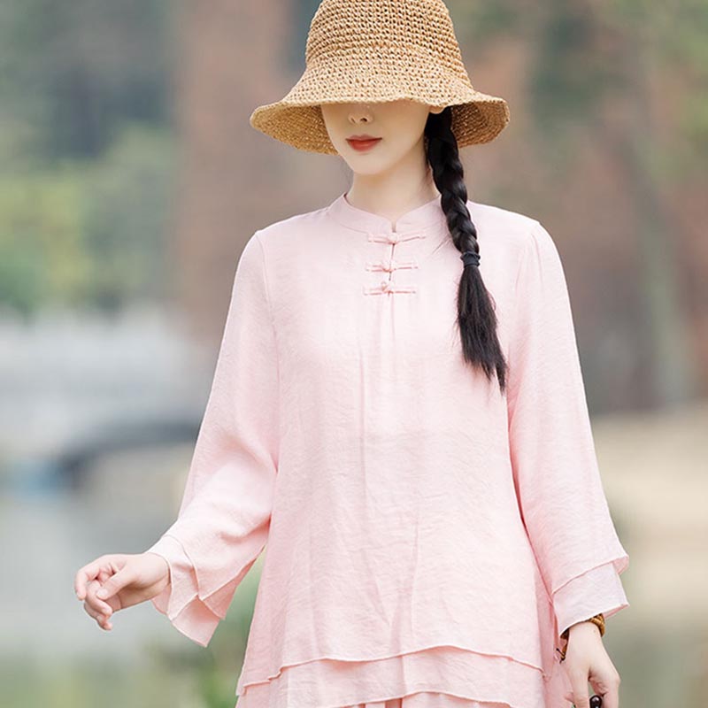 Nimara Ritual 2Pcs Plain Design Top Pants Meditation Yoga Zen Tai Chi Cotton Linen Clothing Women's Set