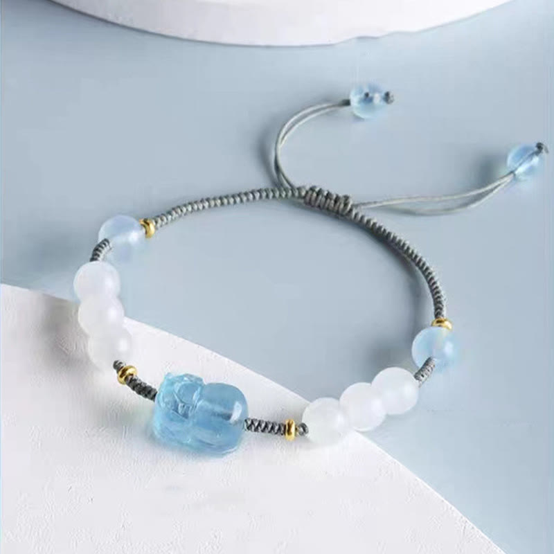 Nimara Ritual Natural Aquamarine PiXiu Hetian White Jade Healing Bracelet