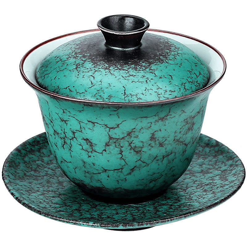 Nimara Ritual Retro Green Glaze Ceramic Gaiwan Sancai Teacup Kung Fu Tea Cup And Saucer With Lid