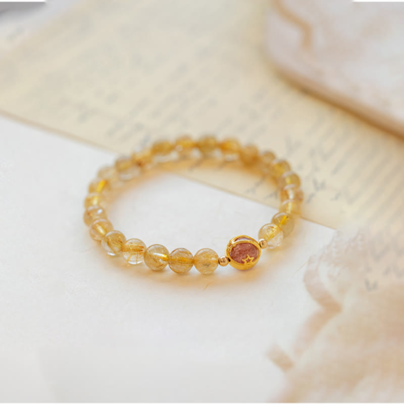 Nimara Ritual Golden Rutilated Quartz Strawberry Quartz Star Protection Bracelet