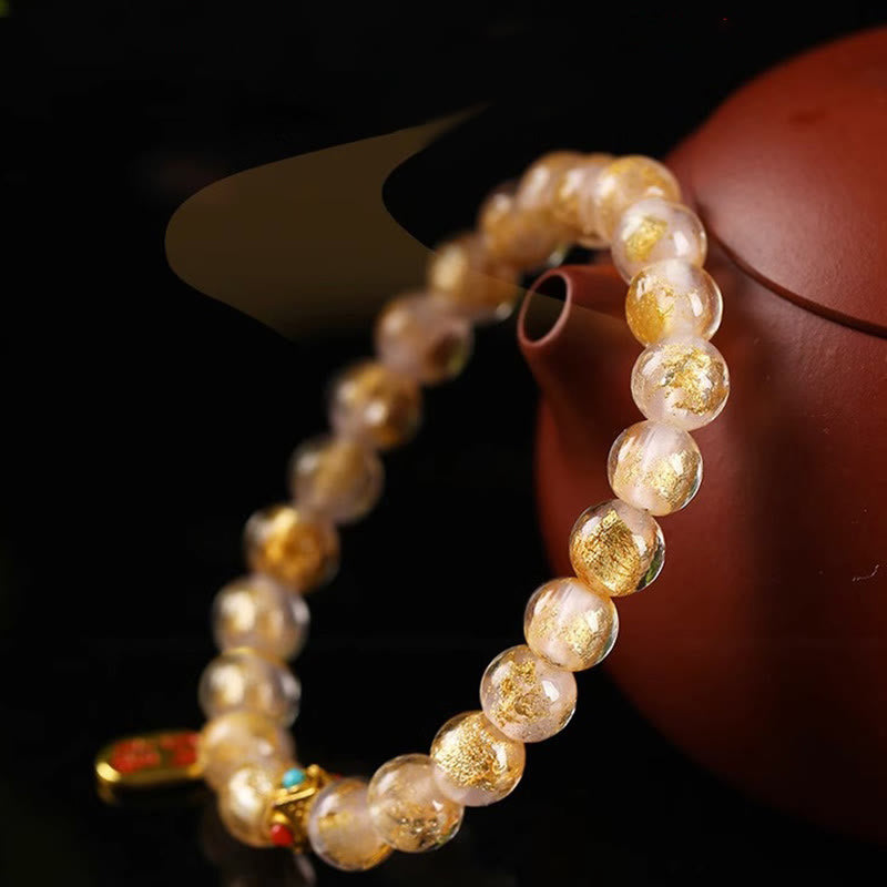 Nimara Ritual Tibetan Incense Ash Liuli Glass Bead Lucky Fortune Fu Character Charm Bracelet