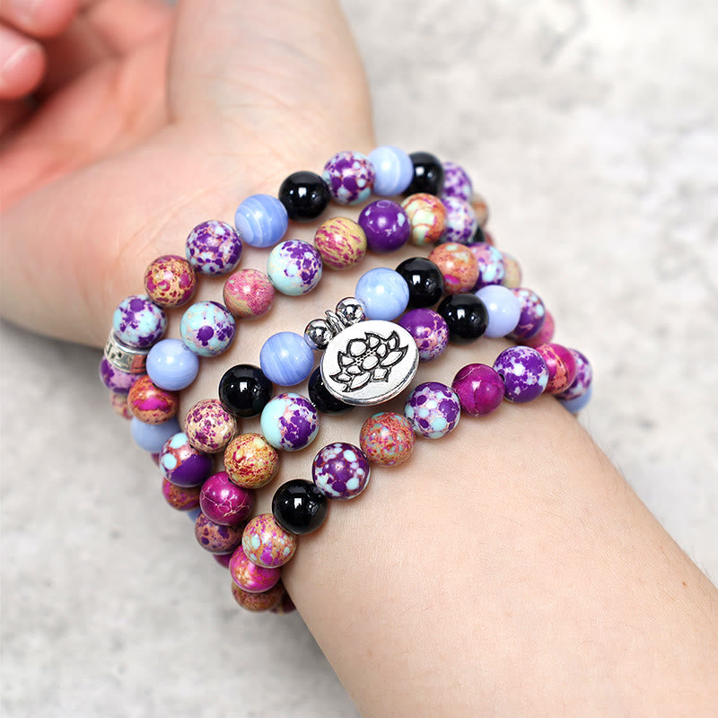 Nimara Ritual Natural Purple Miano Real Stone Lotus Mala