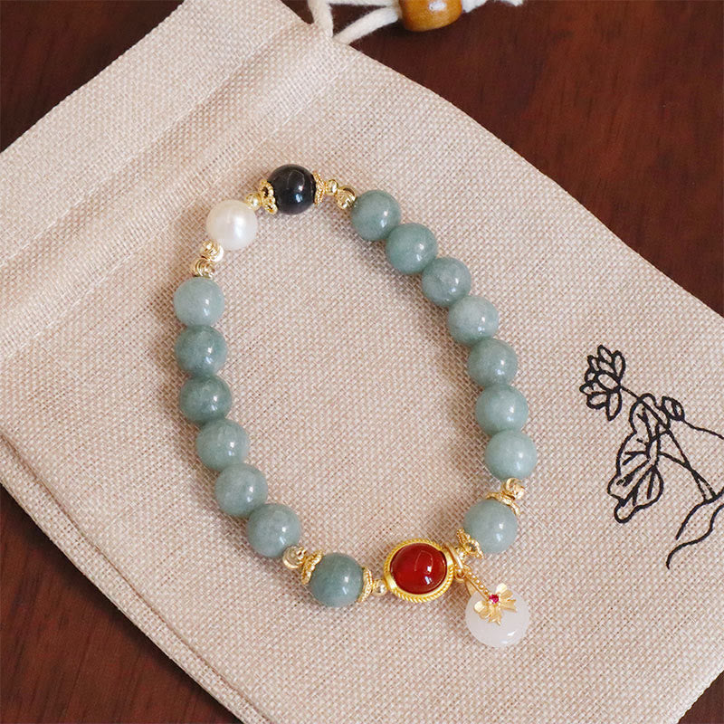 Nimara Ritual Natural Jade Red Agate Pearl Bow Tie Luck Bracelet