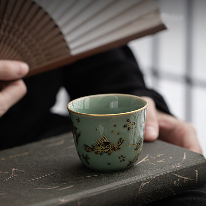 Nimara Ritual Butterfly Flower Lotus Koi Fish Plum Blossom Ceramic Teacup Kung Fu Tea Cup 100ml