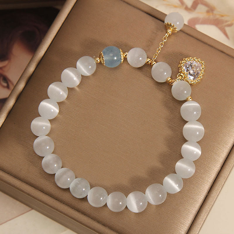 Nimara Ritual Cat's Eye Crystal Heart Zircon Charm Peace Love Bracelet