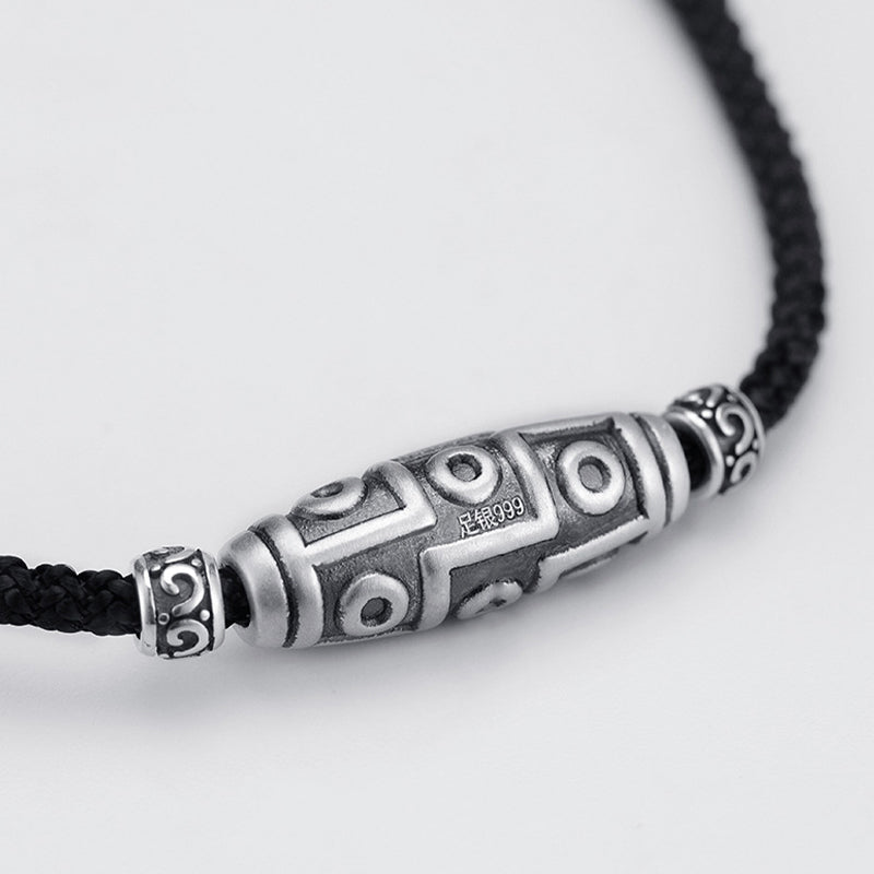 Nimara Ritual 999 Sterling Silver Nine-Eye Dzi Bead Pattern Protection Rope Necklace Pendant