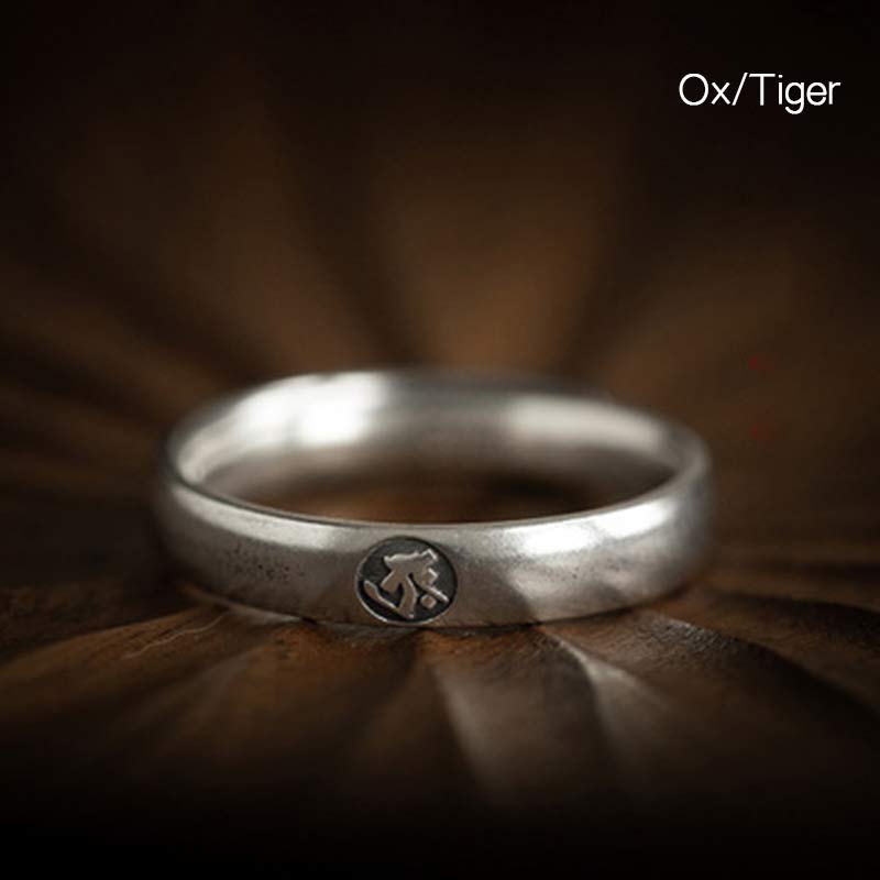 Nimara Ritual 925 Sterling Silver Chinese Zodiac Natal Buddha Blessing Couple Ring
