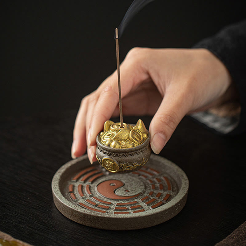 Nimara Ritual Small Treasure Bowl Lucky Bag Bagua Tray Healing Ceramic Stick Incense Burner Decoration