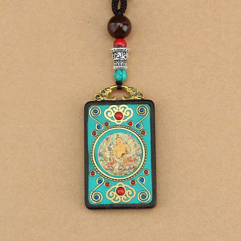 Nimara Ritual Tibet God Of Wealth Money Tree Golden Phoenix Thangka Ebony Peace Necklace Pendant