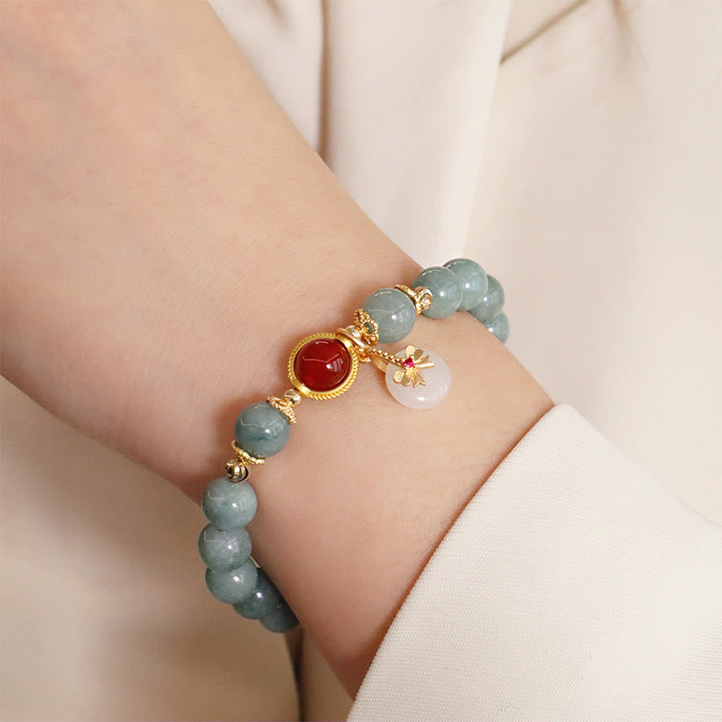 Nimara Ritual Natural Jade Red Agate Pearl Bow Tie Luck Bracelet