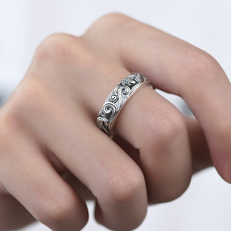 Nimara Ritual 999 Sterling Silver Auspicious Clouds Engraved Blessing Adjustable Ring