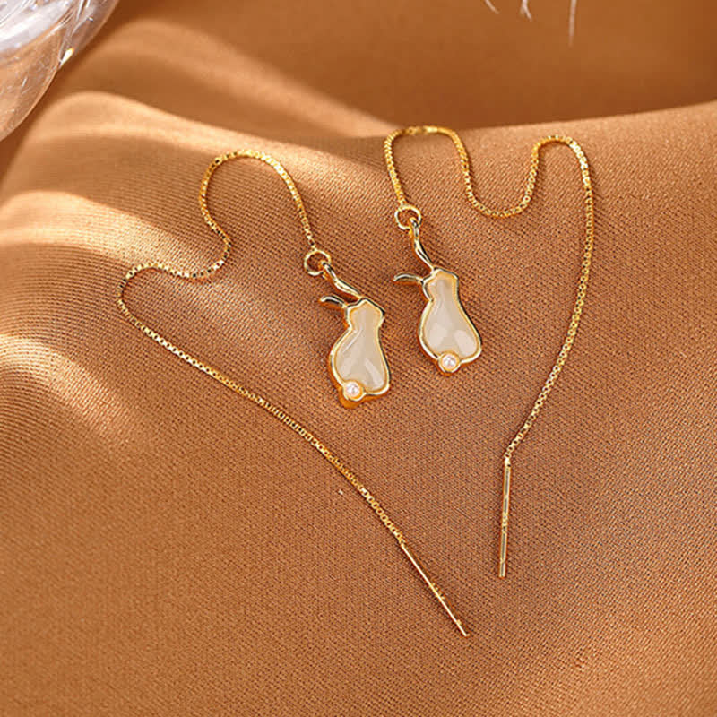 Nimara Ritual 925 Sterling Silver Year of the Rabbit Hetian White Jade Happiness Drop Earrings