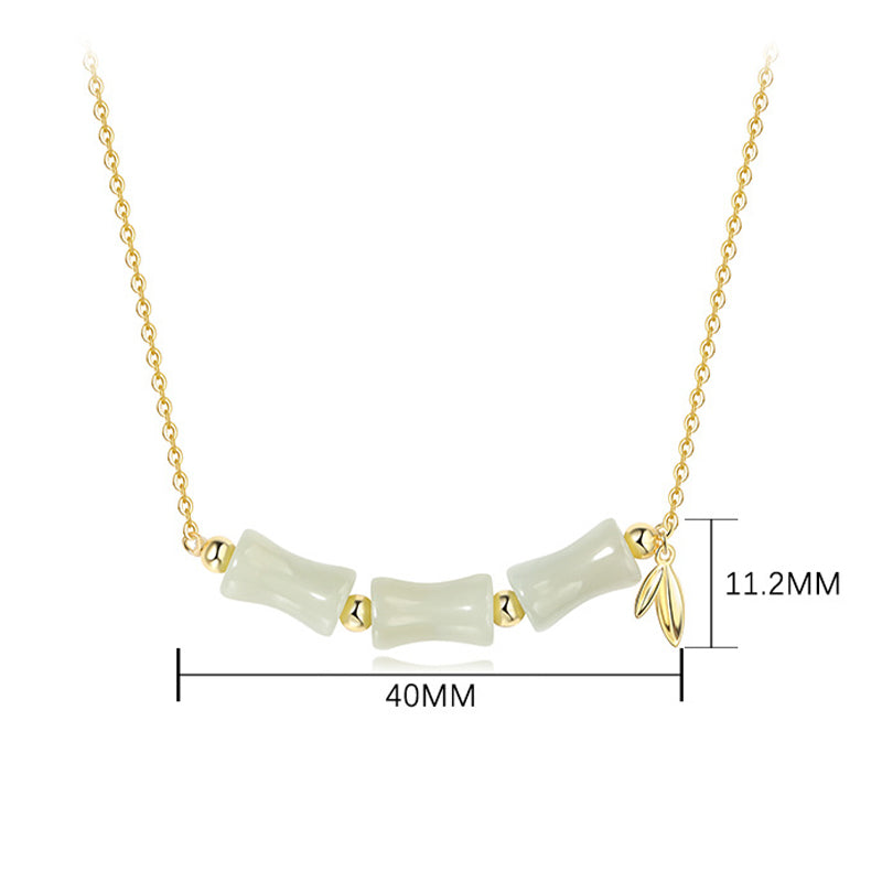 Nimara Ritual 925 Sterling Silver Hetian Jade Bamboo Fu Character Prosperity Necklace Pendant Bracelet