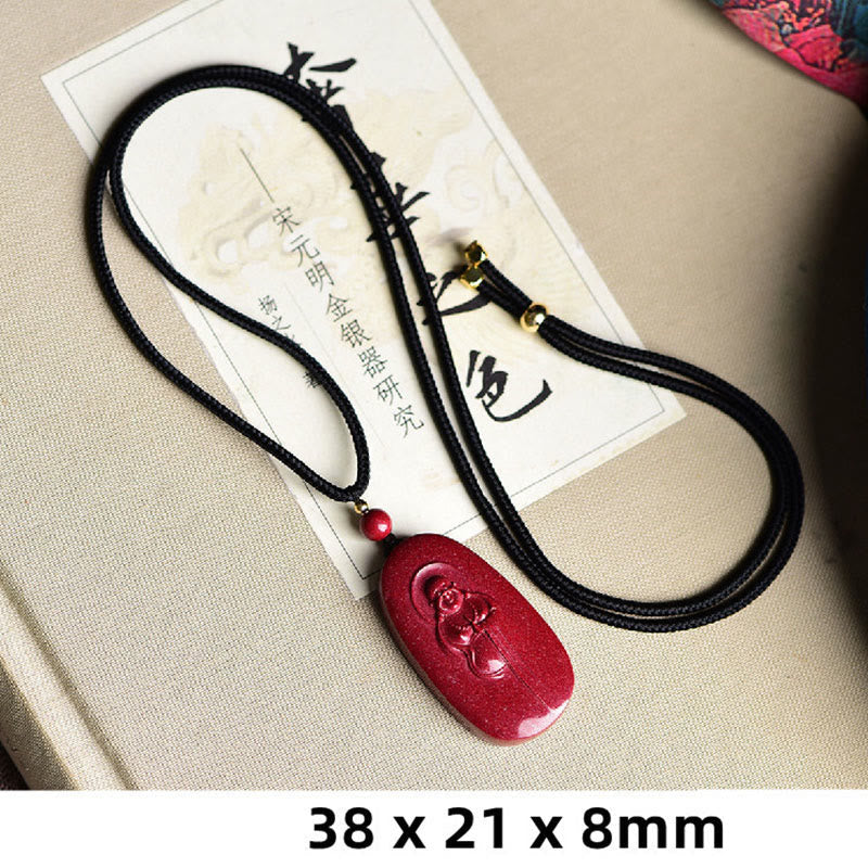 Nimara Ritual Laughing Buddha Yin Yang Chinese Zodiac Gourd Natural Cinnabar Blessing Necklace Pendant