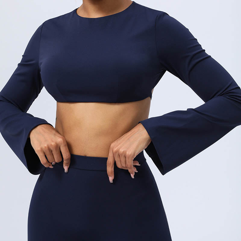Nimara Ritual Long Sleeve Backless Strap Top Bra Flare Pants Fitness Yoga Outfit