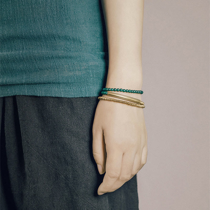 Nimara Ritual Tibetan Various Agate Stone Copper Protection Triple Wrap Bracelet