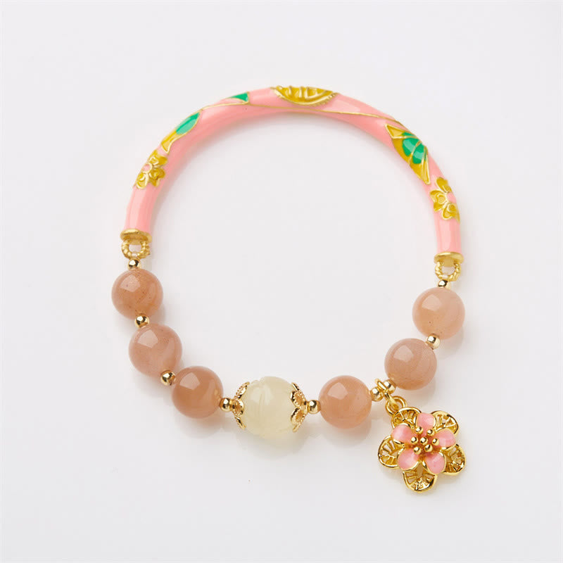 Nimara Ritual Natural Sun Stone Golden Silk Jade Flower Charm Wealth Bracelet Bangle