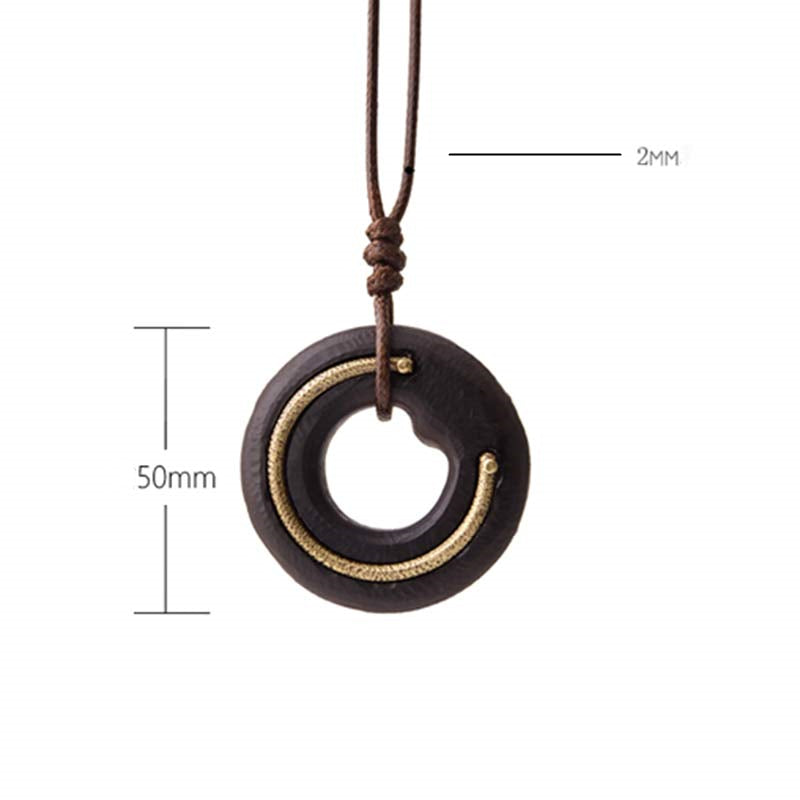 Nimara Ritual Zen Circle Ebony Wood Peace Calm Necklace Pendant