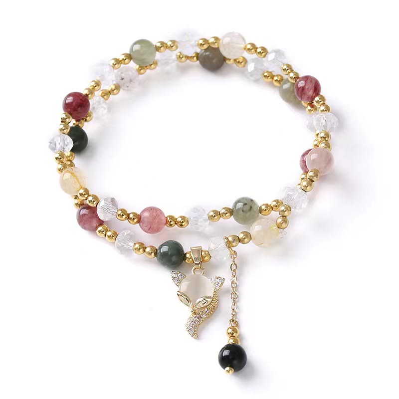 Nimara Ritual Multicolored Rutilated Quartz Fox Protection Double Wrap Bracelet