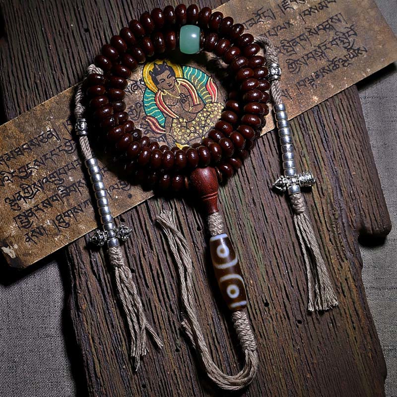 Nimara Ritual Natural Tibet 108 Mala Beads Purple Bodhi Seed Three-eyed Dzi Bead Copper Dorje Harmony Bracelet