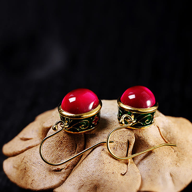Nimara Ritual Round Red Corundum Confidence Hook Drop Dangle Earrings