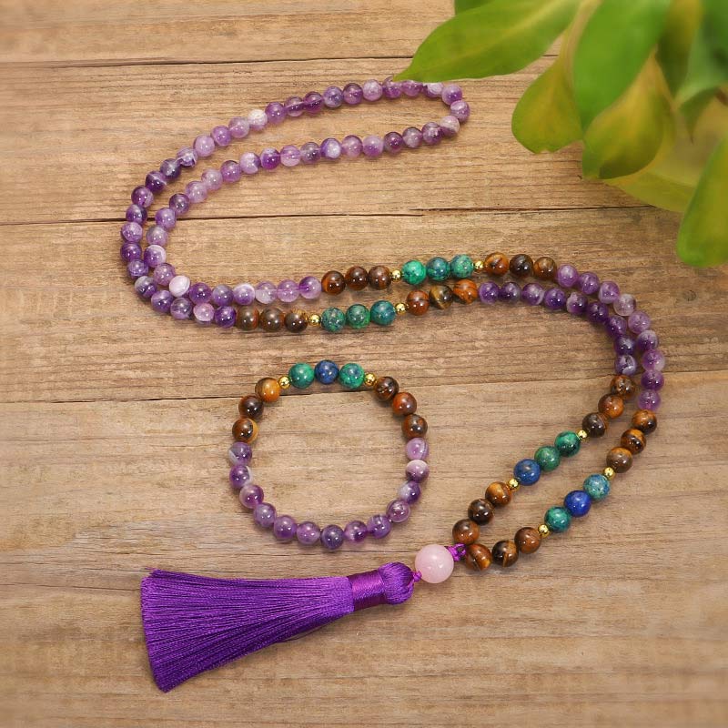 Nimara Ritual Tibetan Amethyst Purify Bracelet Mala Set