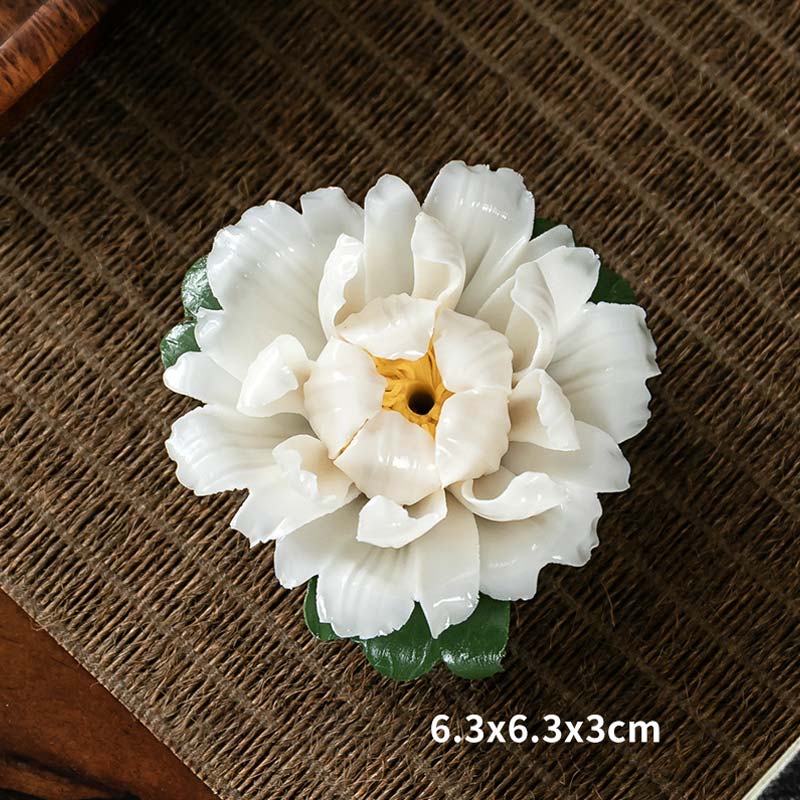 Nimara Ritual Tibetan Lotus Blessing Ceramic Stick Incense Burner Decoration