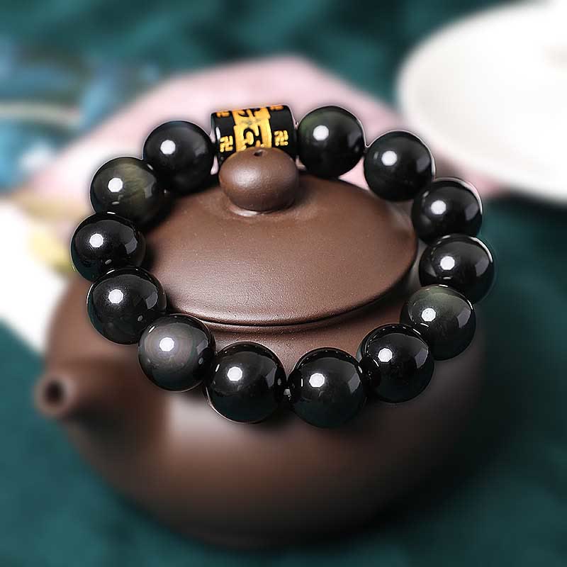 Nimara Ritual Rainbow Obsidian Om Mani Padme Hum Swastika Positive Bracelet
