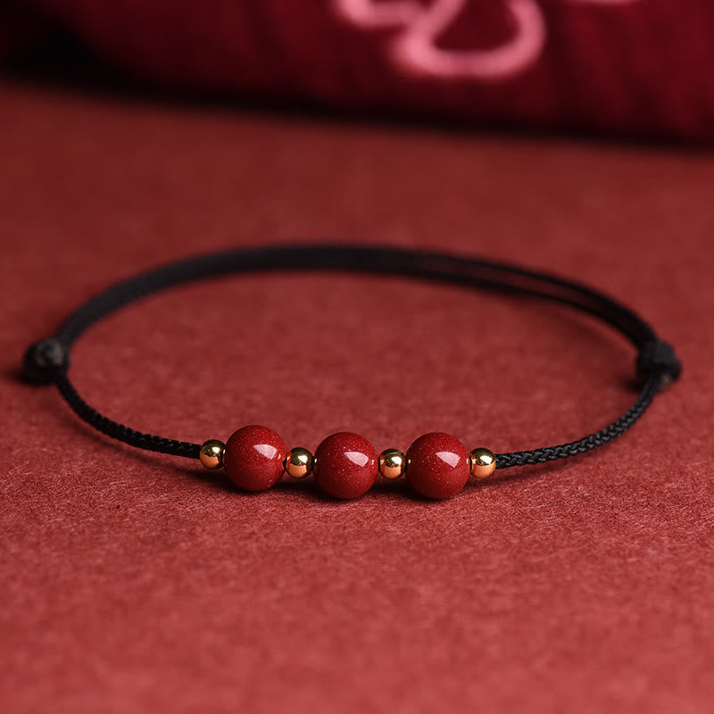 Nimara Ritual Natural Lucky Cinnabar Bead Blessing String Bracelet Anklet