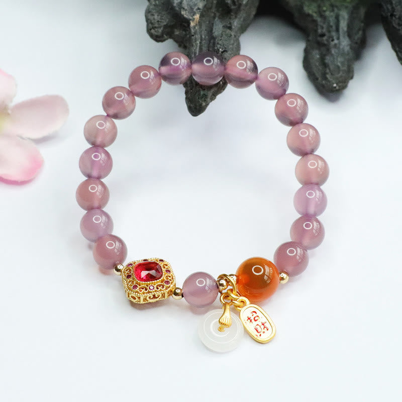 Nimara Ritual Natural Purple Chalcedony Candy Agate Peace Buckle Harmony Lucky Fortune Charm Bracelet