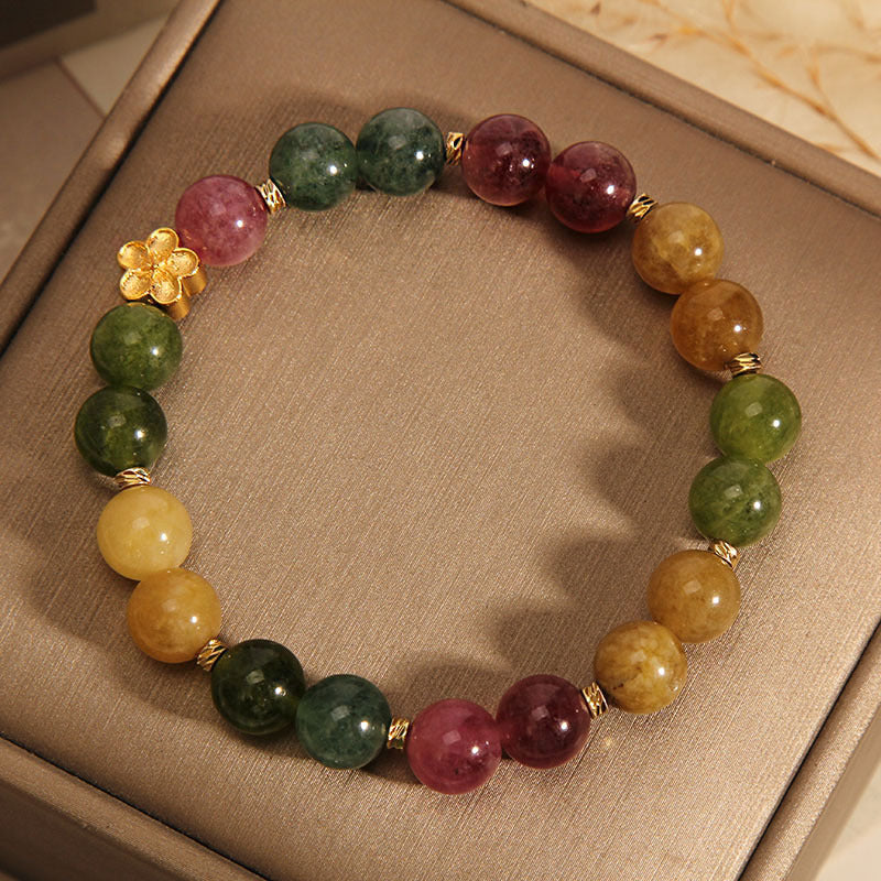 Nimara Ritual Natural Colorful Tourmaline Golden Flower Positive Bracelet