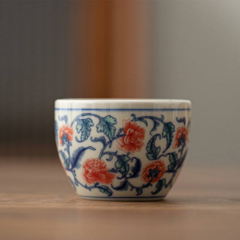 Nimara Ritual Koi Fish Arowana Peony Sunflower Ceramic Teacup Kung Fu Tea Cup 60ml