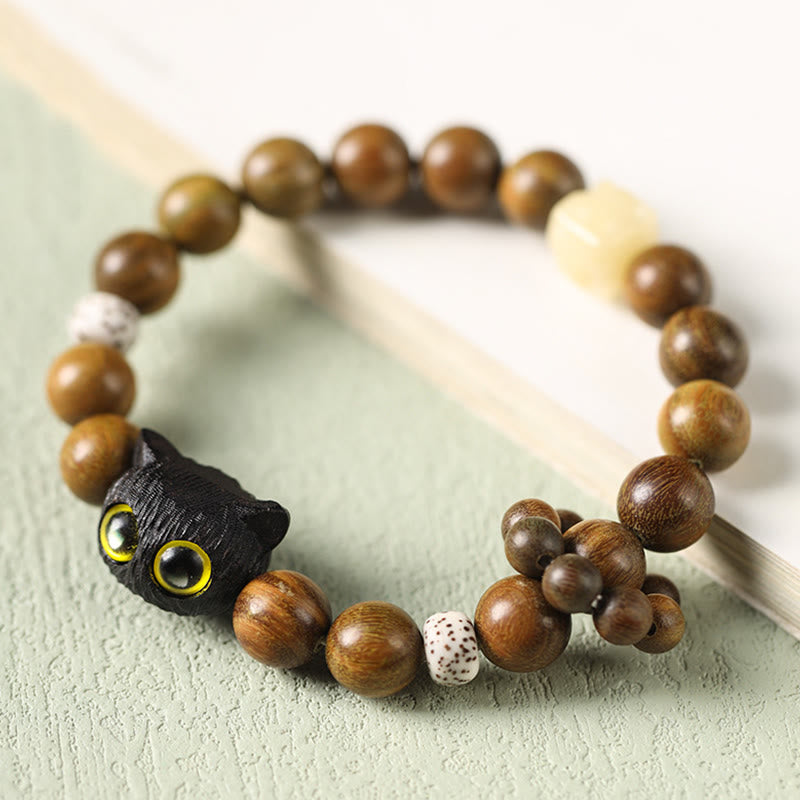 Nimara Ritual Green Sandalwood Ebony Wood Cat Peace Soothing Bracelet