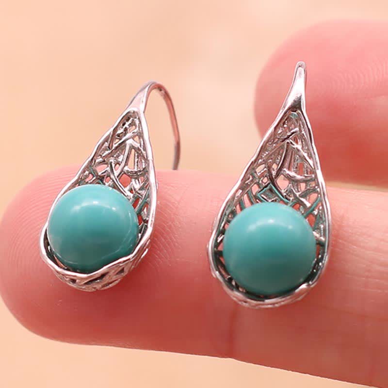Nimara Ritual 925 Sterling Silver Turquoise Beaded Pattern Protection Drop Dangle Earrings