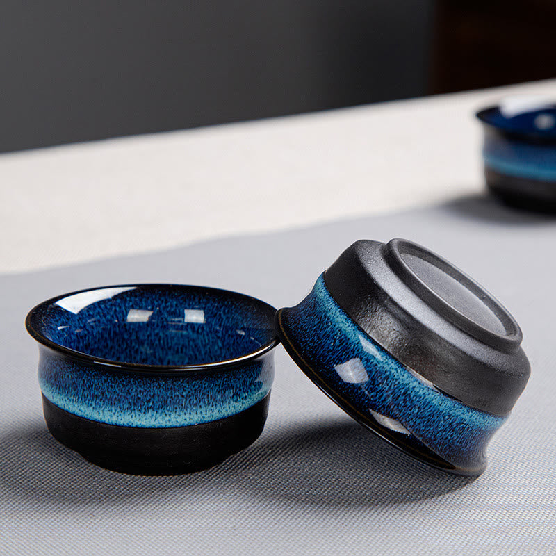Nimara Ritual Blue Gradient Color Chinese Gongfu Tea Ceramic Teapot Portable Gift Bag Box Set