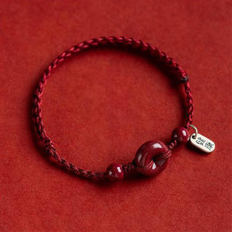 Nimara Ritual Handmade Cinnabar Peace Buckle Safe and Healthy Charm Blessing String Bracelet Anklet