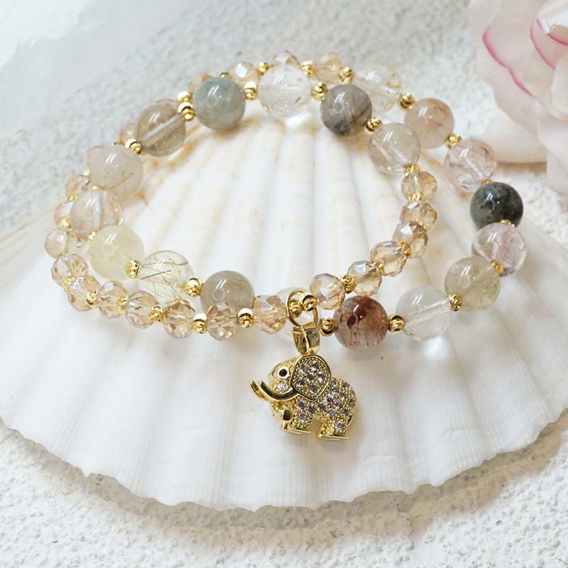 Nimara Ritual Rose Quartz Elephant Healing Energy Charm Bracelet