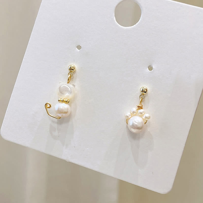 Nimara Ritual Cute Cat Paw Pearl Wisdom Stud Drop Earrings