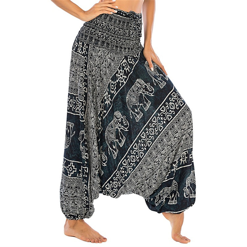 Nimara Ritual Two Style Wear Elephant Pattern Loose Smocked Harem Trousers Jumpsuit Women's Yoga Pants
