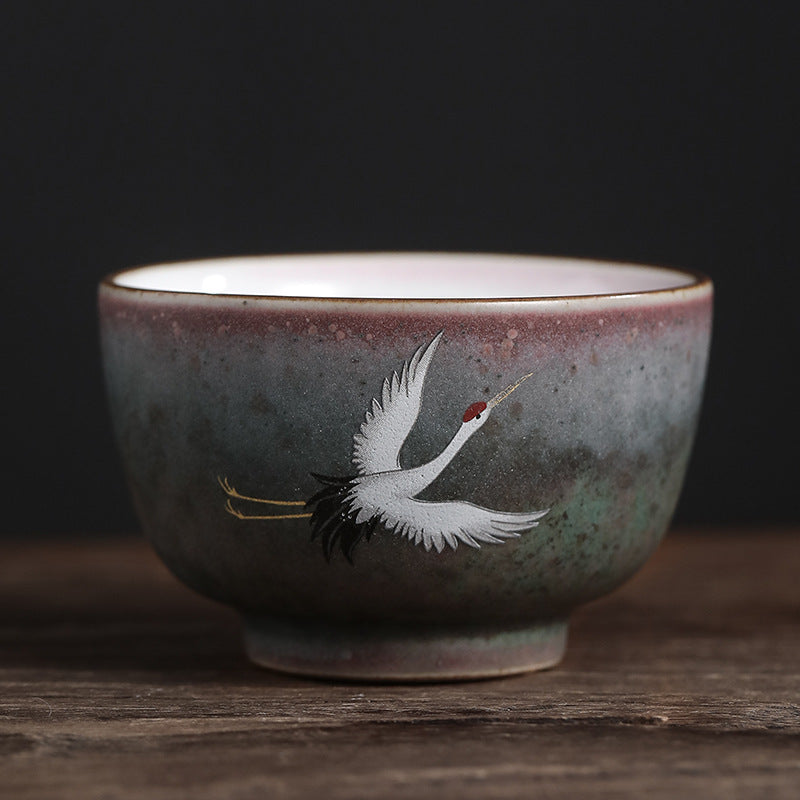 Nimara Ritual Auspicious Crane Ceramic Teacup Kung Fu Tea Cup Bowl