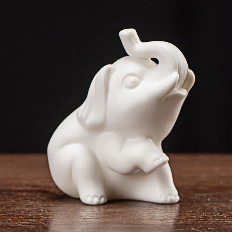 Nimara Ritual Small Elephant Statue White Porcelain Ceramic Strength Home Desk Decoration