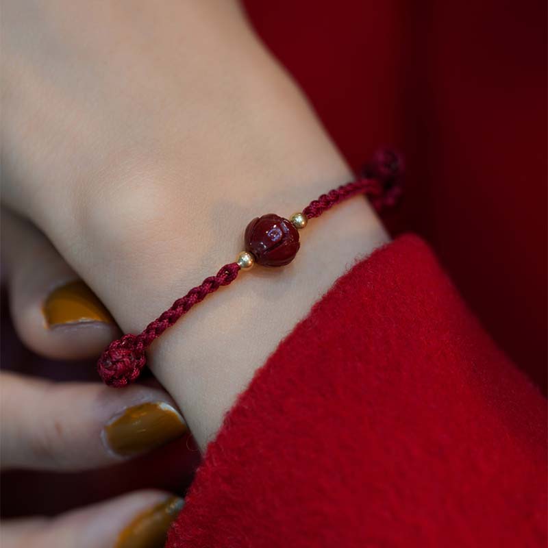 Nimara Ritual Cinnabar Jade Lotus Calm Red String Weave Bracelet
