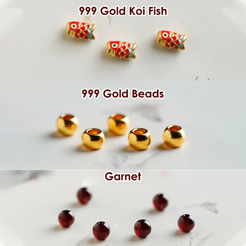 Nimara Ritual 999 Gold Koi Fish Natural Garnet Protection Bracelet