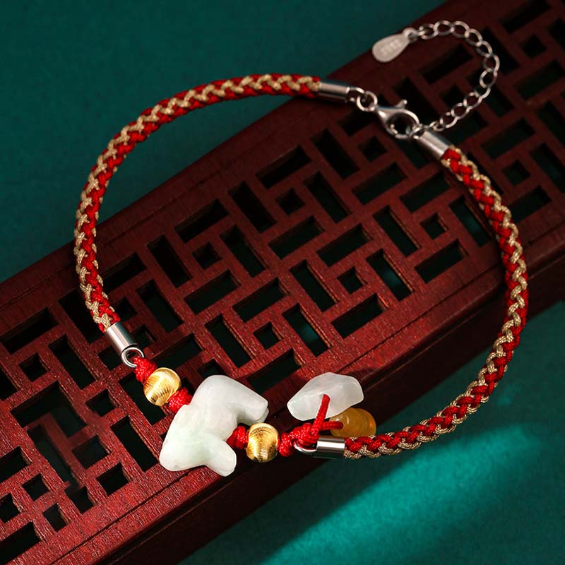 Nimara Ritual Chinese Zodiac Jade Prosperity Red String Bracelet Anklet