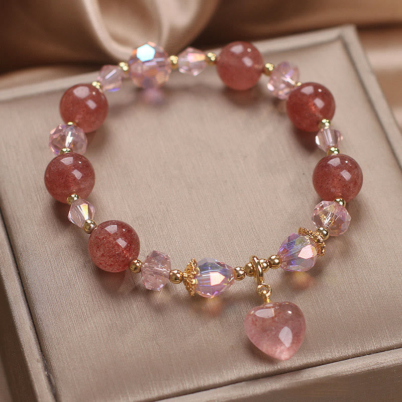 Nimara Ritual Natural Strawberry Quartz Crystal Love Heart Healing Positive Bracelet