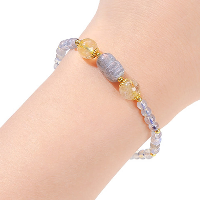 Nimara Ritual Moonstone Strawberry Quartz Tourmaline PiXiu Healing Bracelet